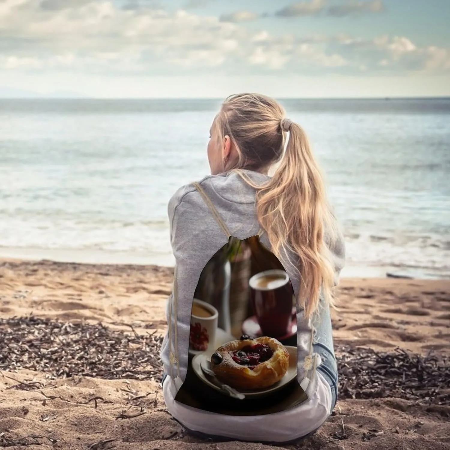 Drawstring Backpack Bread on White Plate String Bag Sackpack Foldable Backpack Sports Gym Bag for Shopping Yoga
