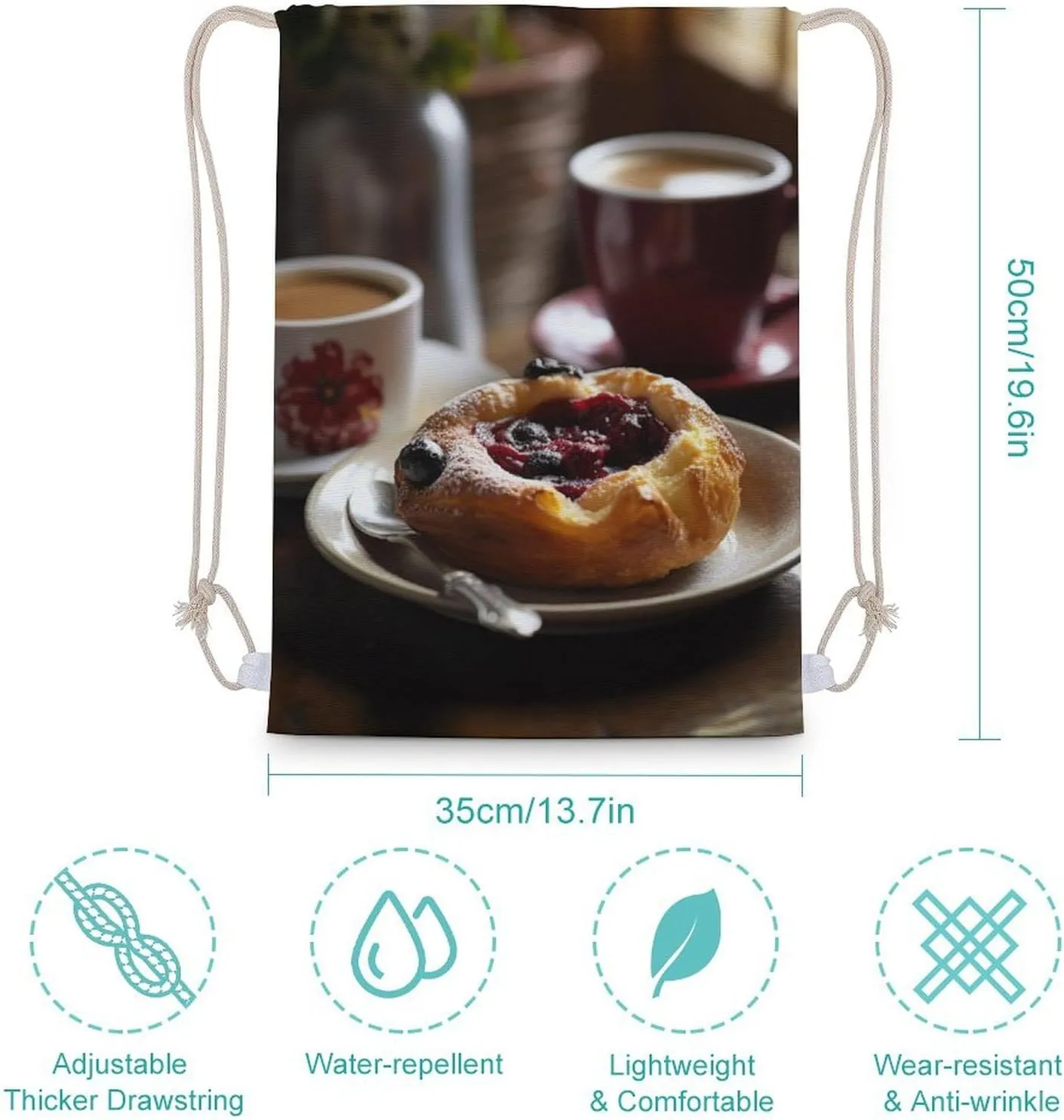 Drawstring Backpack Bread on White Plate String Bag Sackpack Foldable Backpack Sports Gym Bag for Shopping Yoga