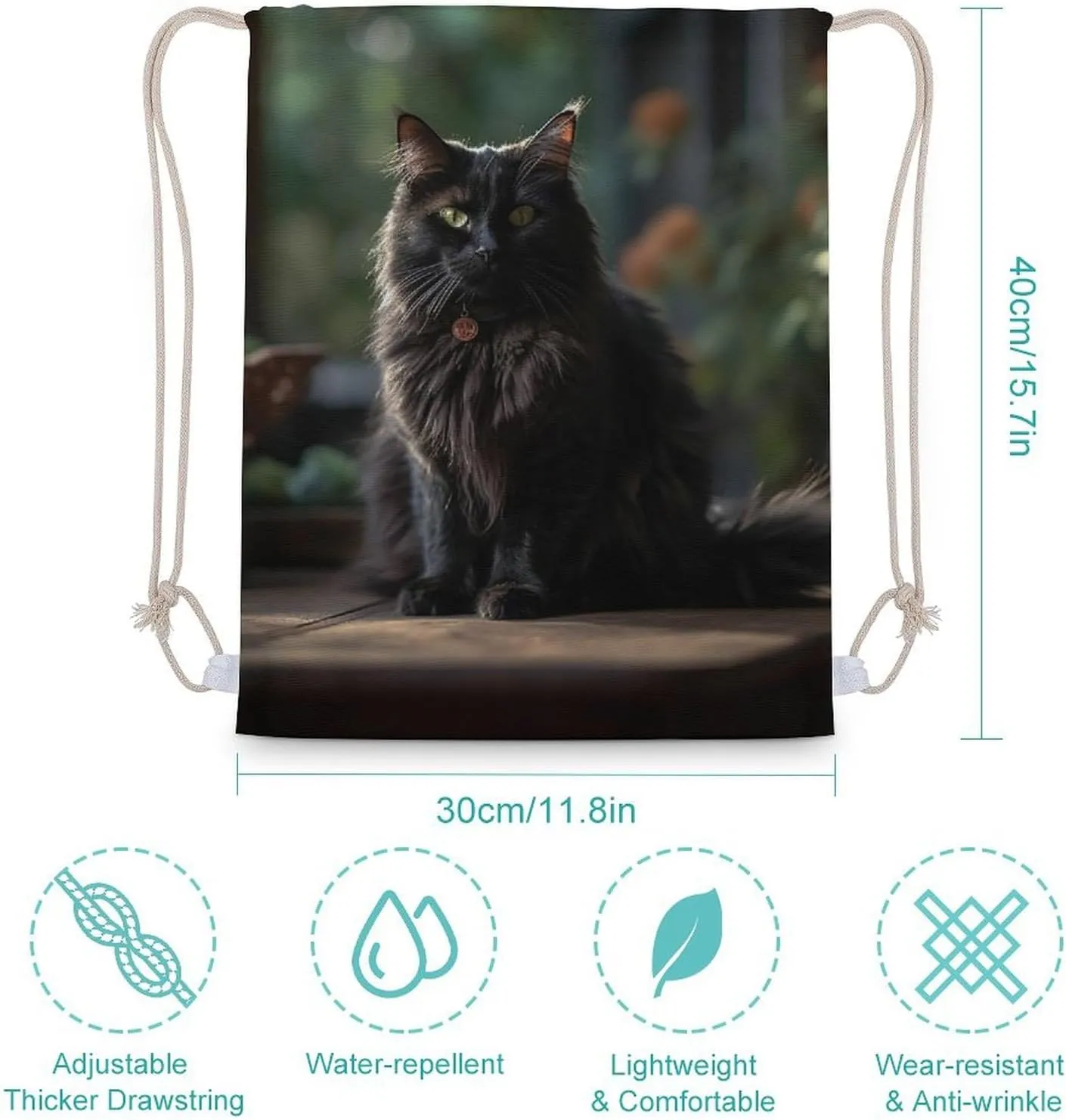 Drawstring Backpack Cat on The Table String Bag Sackpack Foldable Backpack Sports Gym Bag for Shopping Yoga