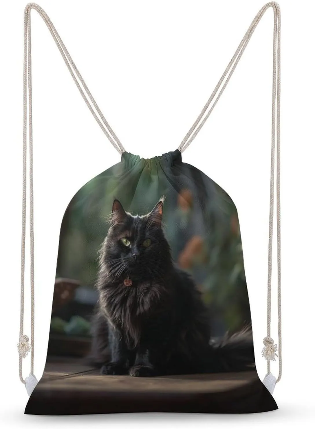 Drawstring Backpack Cat on The Table String Bag Sackpack Foldable Backpack Sports Gym Bag for Shopping Yoga