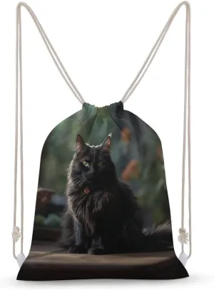 Drawstring Backpack Cat on The Table String Bag Sackpack Foldable Backpack Sports Gym Bag for Shopping Yoga