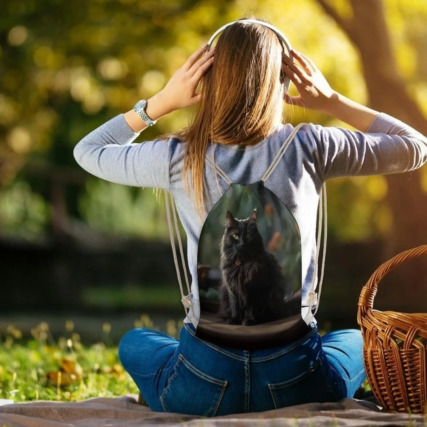 Drawstring Backpack Cat on The Table String Bag Sackpack Foldable Backpack Sports Gym Bag for Shopping Yoga
