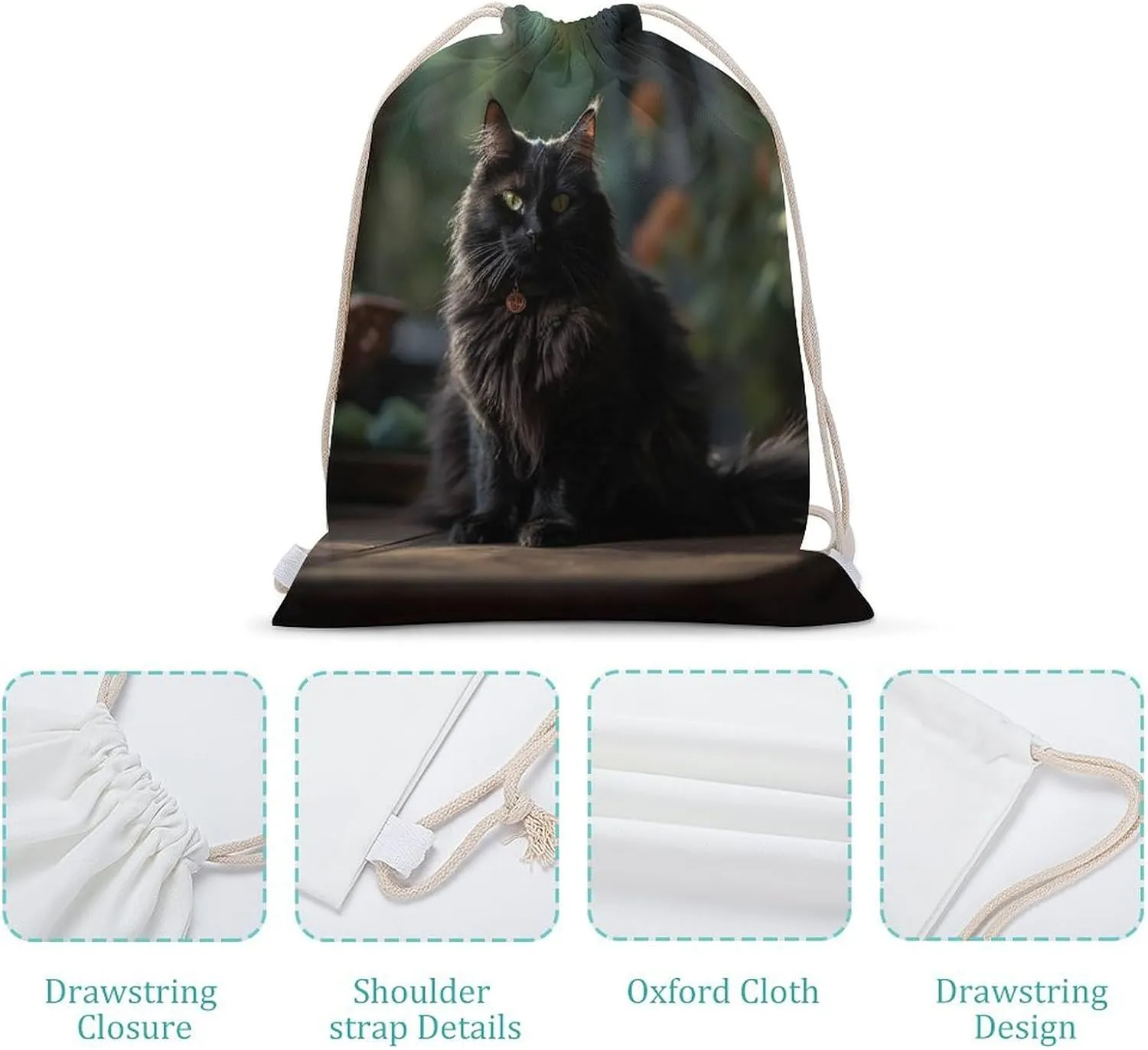 Drawstring Backpack Cat on The Table String Bag Sackpack Foldable Backpack Sports Gym Bag for Shopping Yoga