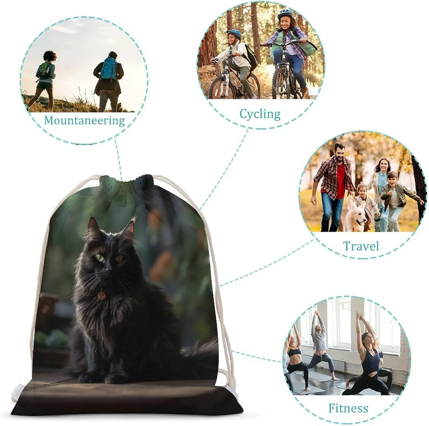 Drawstring Backpack Cat on The Table String Bag Sackpack Foldable Backpack Sports Gym Bag for Shopping Yoga