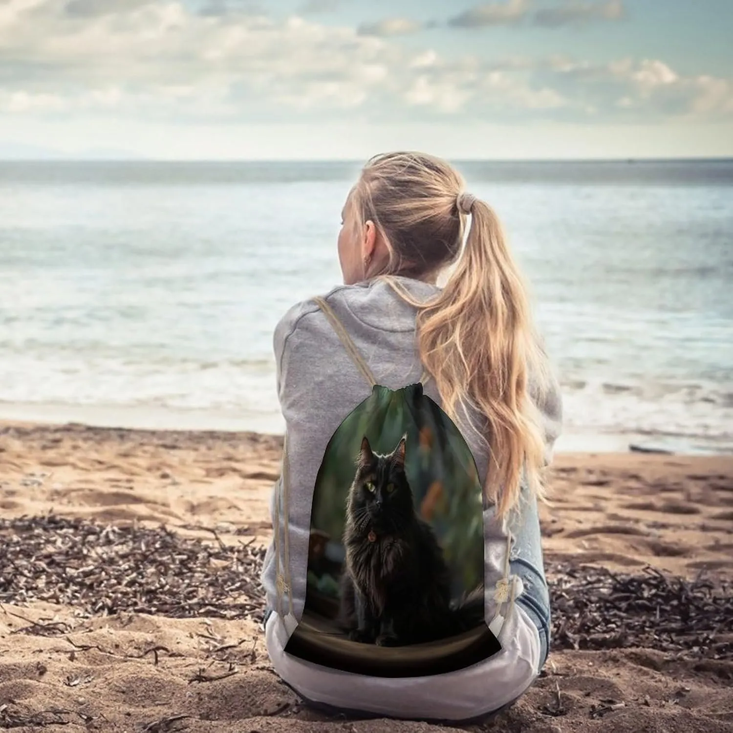Drawstring Backpack Cat on The Table String Bag Sackpack Foldable Backpack Sports Gym Bag for Shopping Yoga