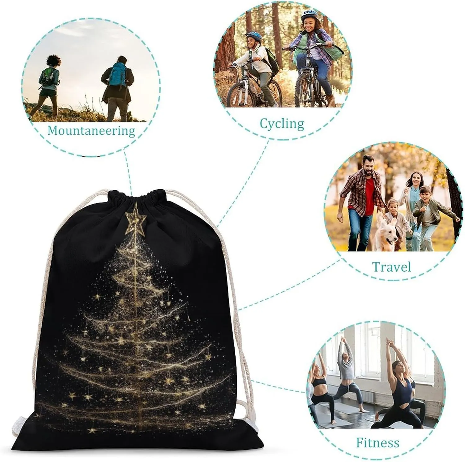 Drawstring Backpack Glowing Christmas Tree String Bag Sackpack Foldable Backpack Sports Gym Bag for Shopping Yoga