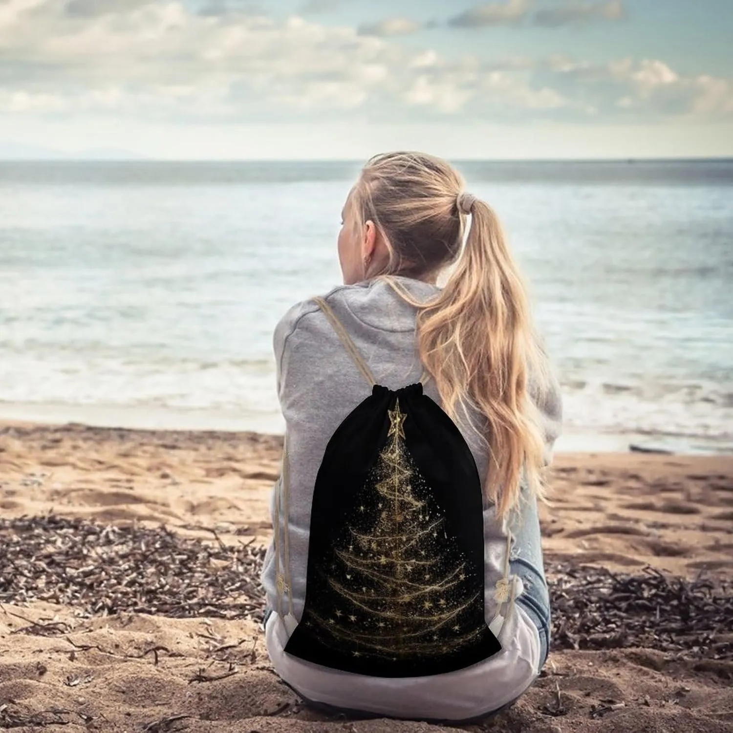 Drawstring Backpack Glowing Christmas Tree String Bag Sackpack Foldable Backpack Sports Gym Bag for Shopping Yoga