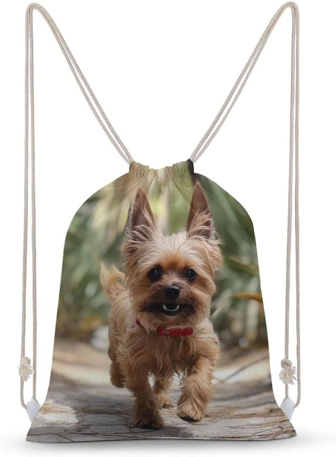 Drawstring Backpack Puppy near Palm Tree String Bag Sackpack Foldable Backpack Sports Gym Bag for Shopping Yoga