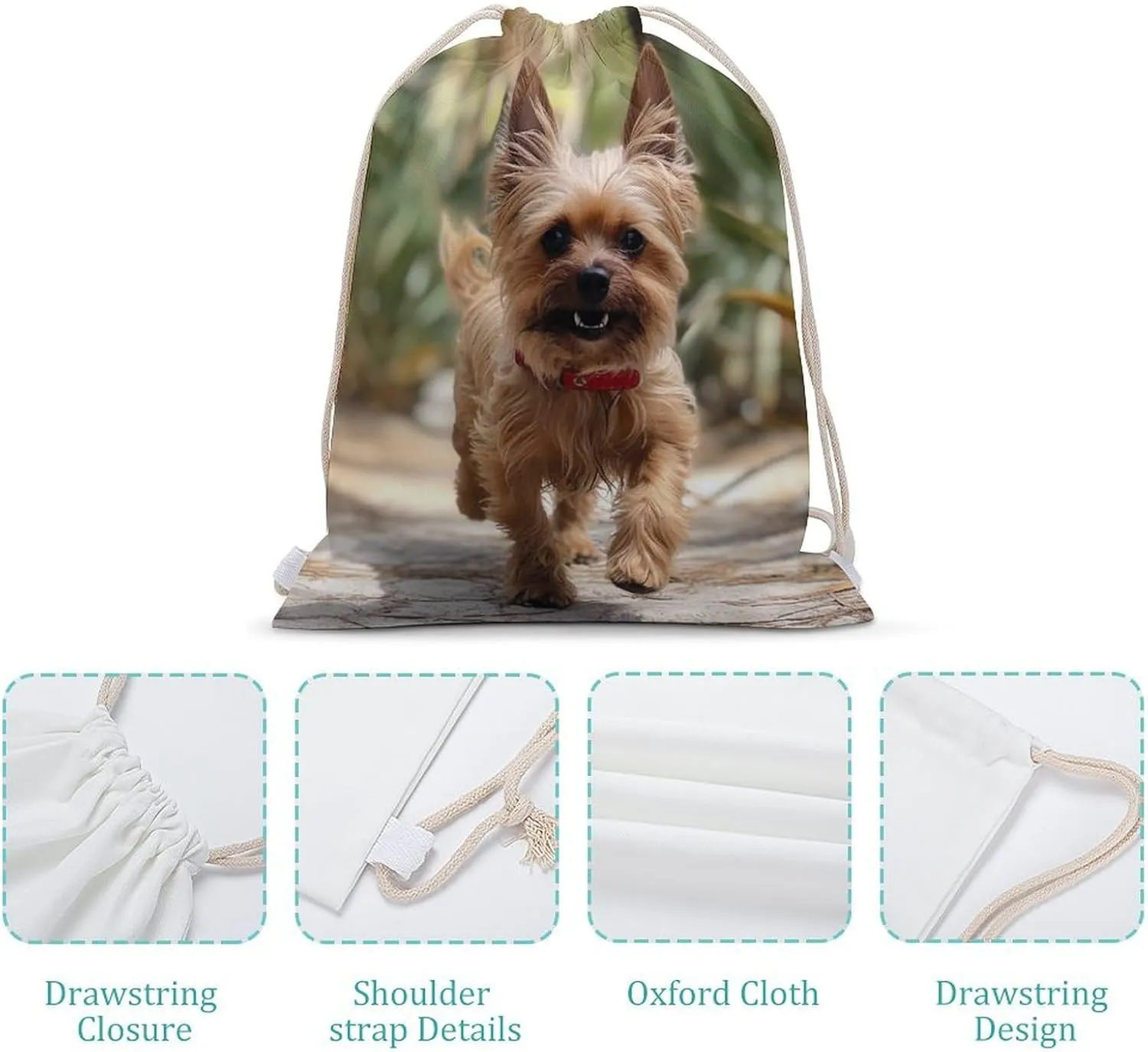 Drawstring Backpack Puppy near Palm Tree String Bag Sackpack Foldable Backpack Sports Gym Bag for Shopping Yoga
