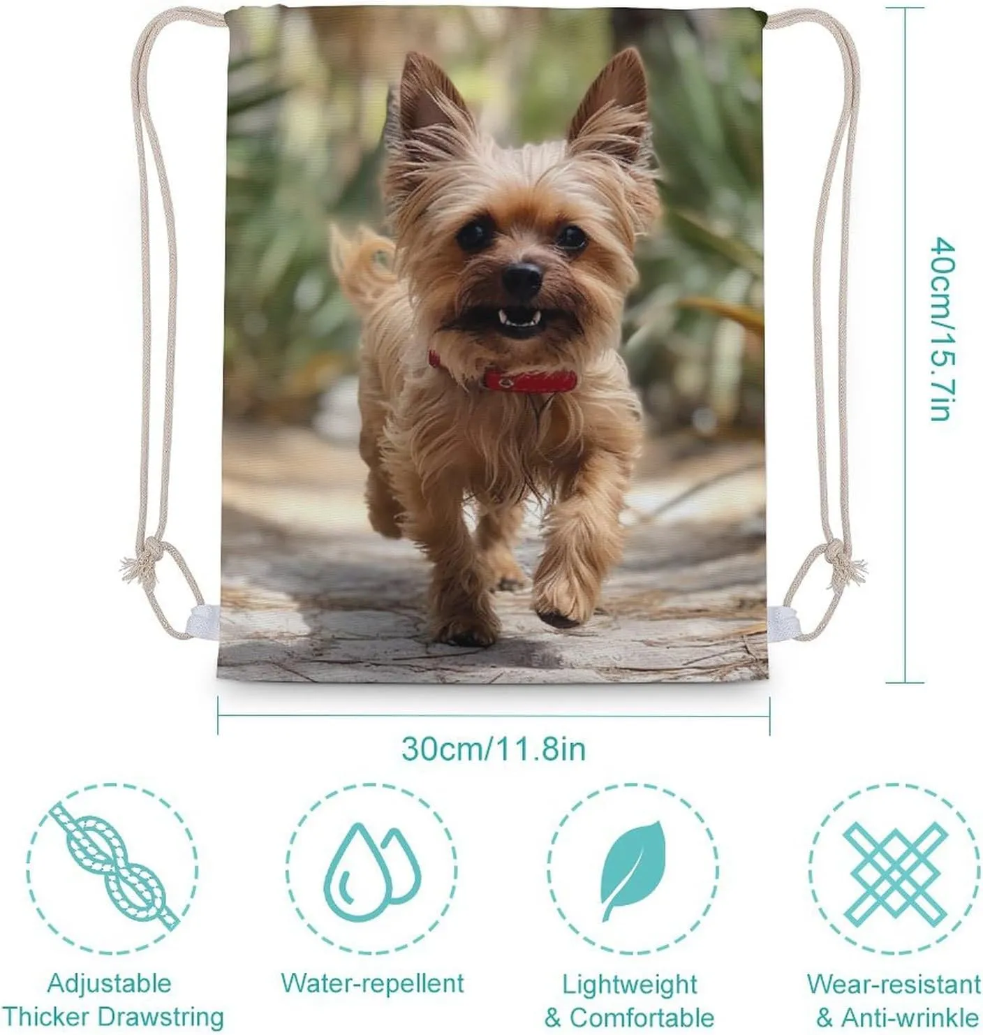 Drawstring Backpack Puppy near Palm Tree String Bag Sackpack Foldable Backpack Sports Gym Bag for Shopping Yoga