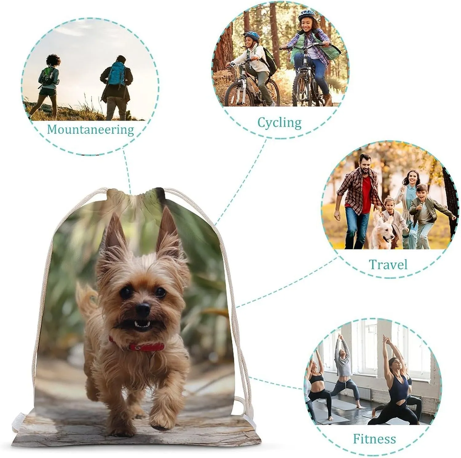 Drawstring Backpack Puppy near Palm Tree String Bag Sackpack Foldable Backpack Sports Gym Bag for Shopping Yoga