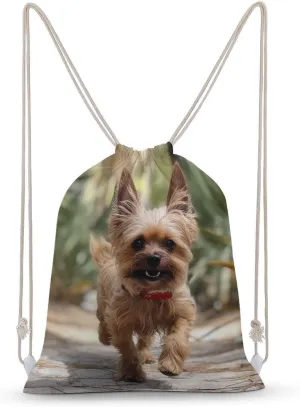 Drawstring Backpack Puppy near Palm Tree String Bag Sackpack Foldable Backpack Sports Gym Bag for Shopping Yoga