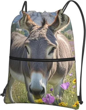 Drawstring Backpack Resistant Sackpack donkey and flower Sports Gym Bag String Bag for Women Men