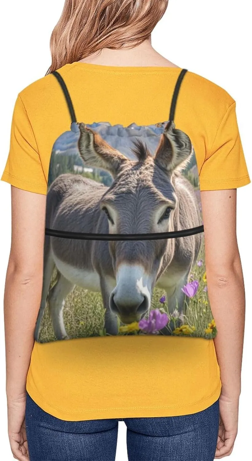 Drawstring Backpack Resistant Sackpack donkey and flower Sports Gym Bag String Bag for Women Men