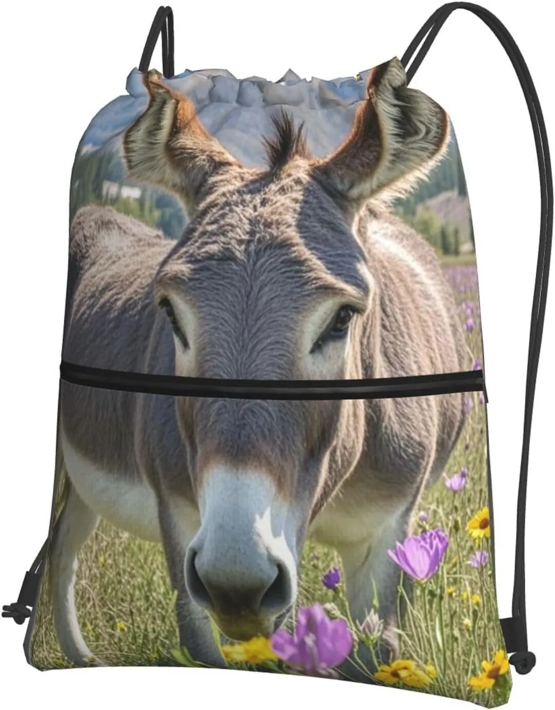 Drawstring Backpack Resistant Sackpack donkey and flower Sports Gym Bag String Bag for Women Men