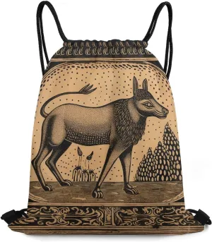 Drawstring Backpack Sports Gym Sackpack for Men Woodcut Style Animals Draw String Bag for Travel Beach