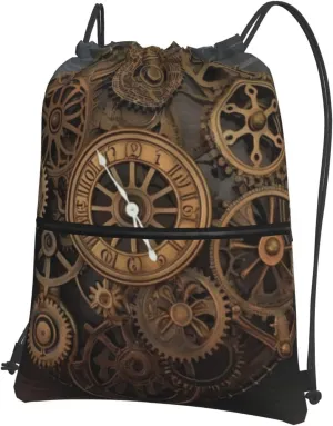 Drawstring Backpack Steampunk Clock String Bag Sackpack Foldable Backpack Sports Gym Bag for Shopping Yoga