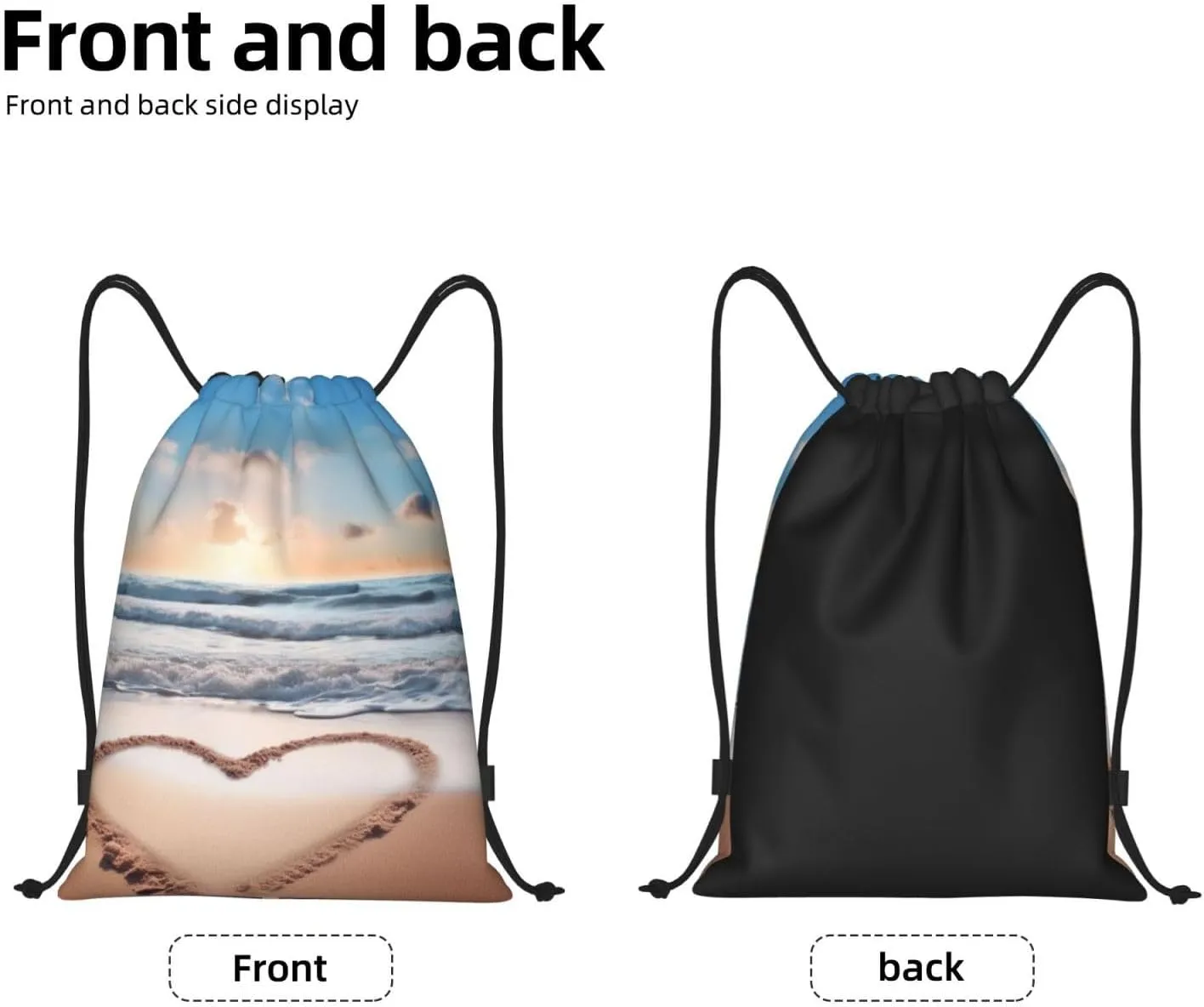 Drawstring Gym Backpack Heart Shape Romantic Beach Sports String Bag Water Resistan Beach Swim Travel Sackpack