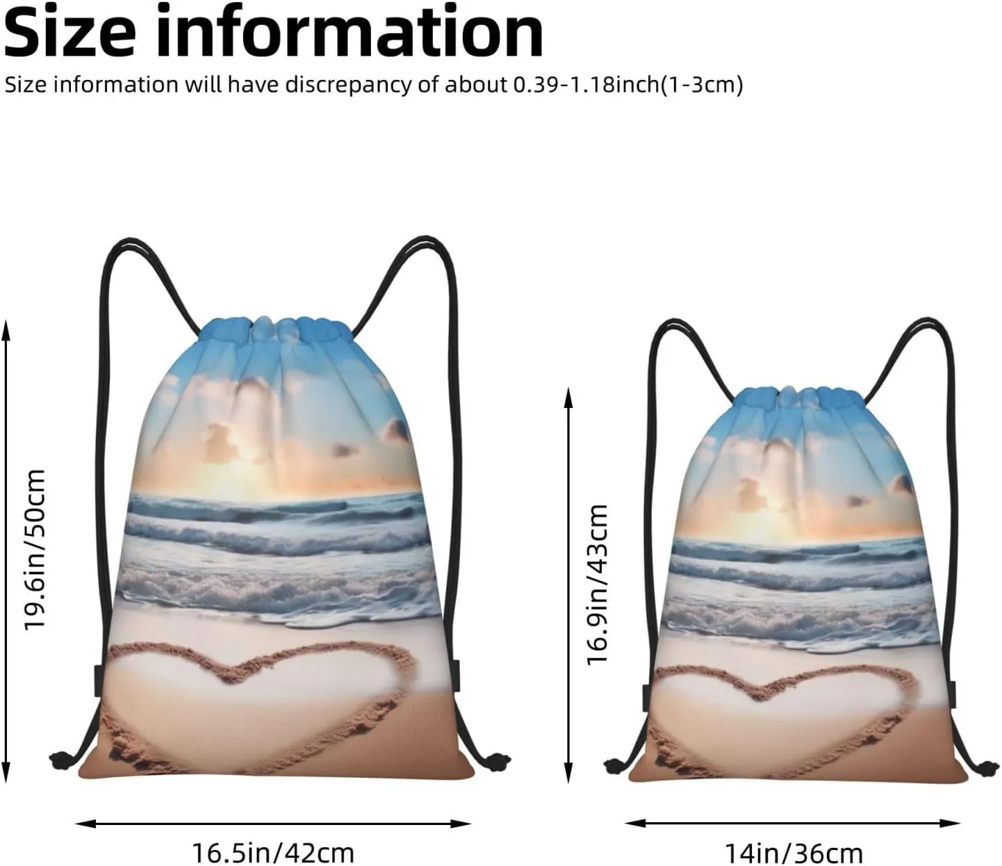 Drawstring Gym Backpack Heart Shape Romantic Beach Sports String Bag Water Resistan Beach Swim Travel Sackpack