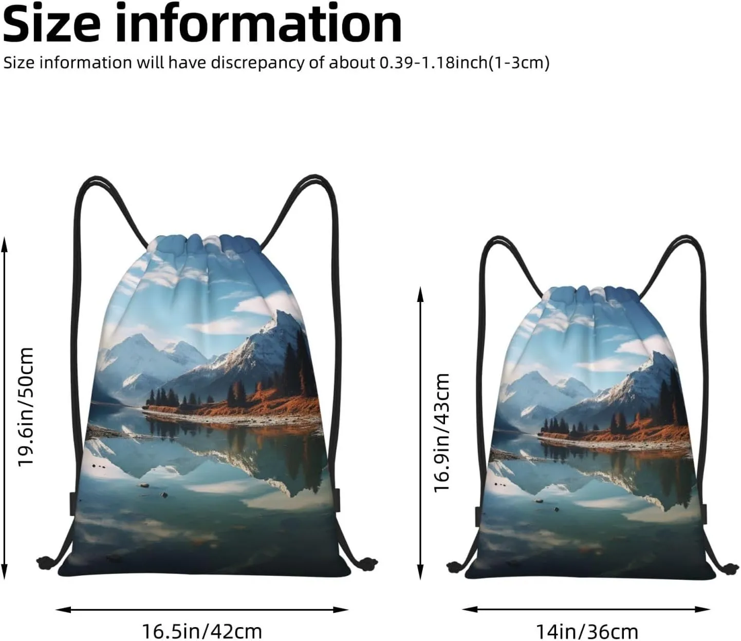 Drawstring Gym Backpack Mountains surround the lake Sports String Bag Water Resistan Beach Swim Travel Sackpack