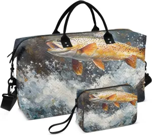 Duffel Bag for Travel, Trout Jump Art Gym Bag with Multiple Interior Pockets Shoulder Weekender Bags for Women Men 20.5L x 7.9W x 13.8H
