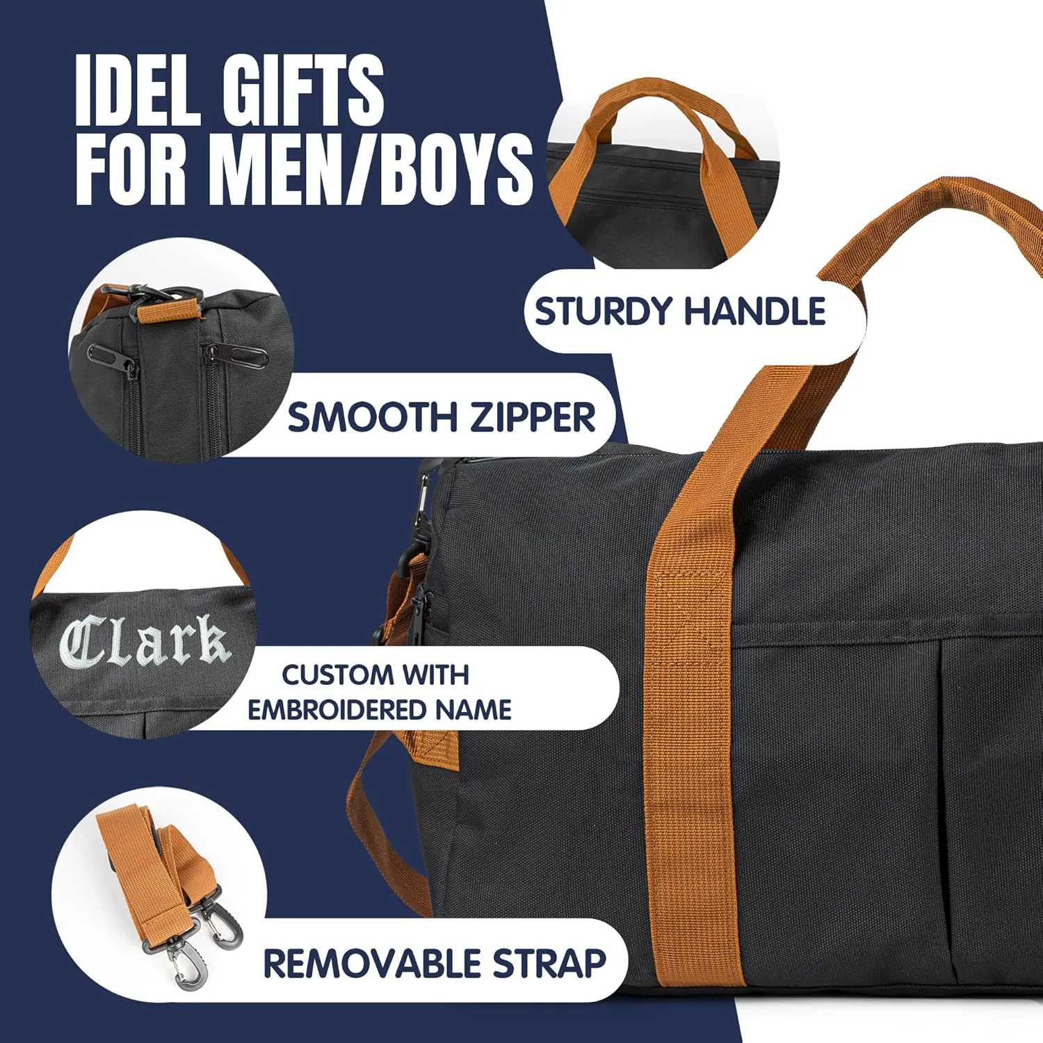 Duffle Bag for Men Personalized Overnight Bags Travel Bag with Durable Canvas Weekender Overnight Bag with Shoe Compartment Custom Groomsmen Gift for Travel Gym Storage Camping Moving (Black)