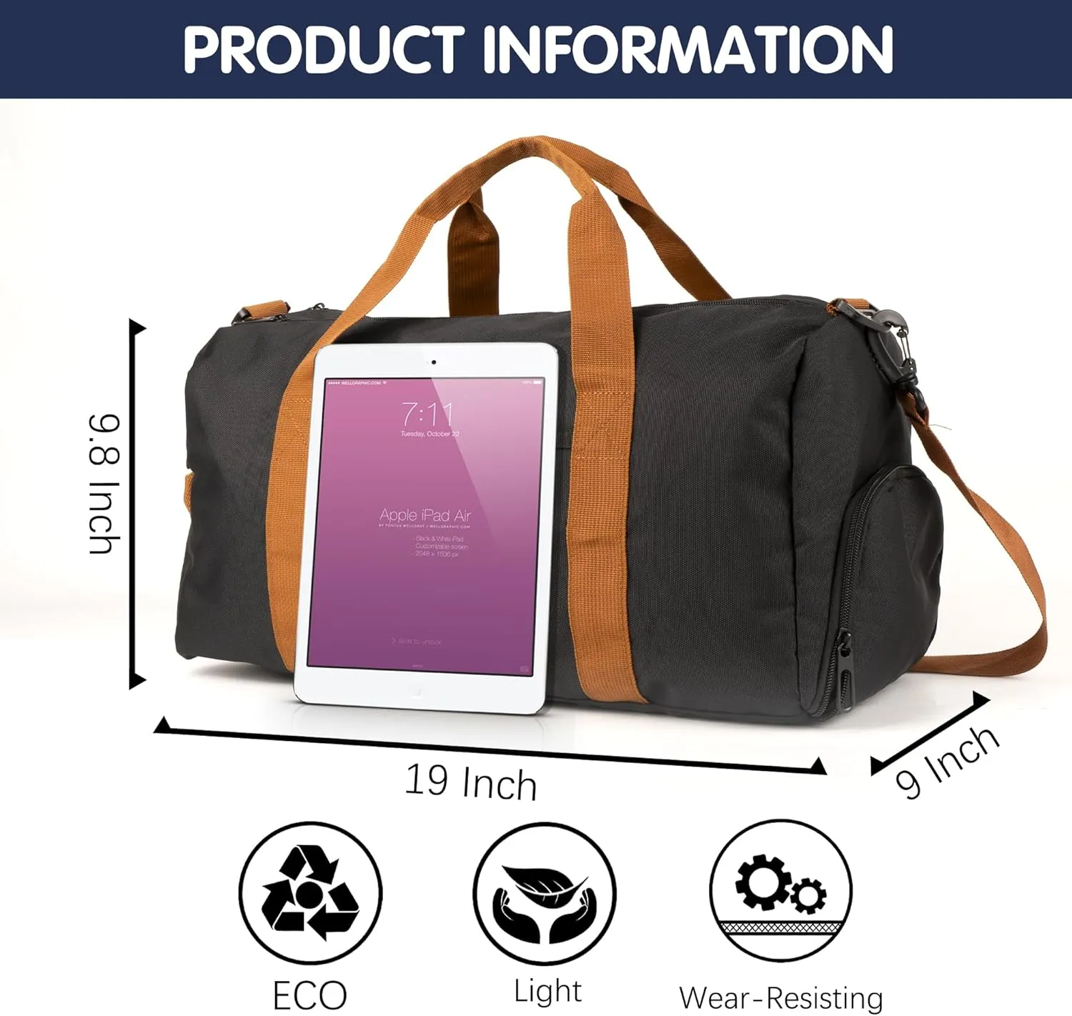 Duffle Bag for Men Personalized Overnight Bags Travel Bag with Durable Canvas Weekender Overnight Bag with Shoe Compartment Custom Groomsmen Gift for Travel Gym Storage Camping Moving (Black)