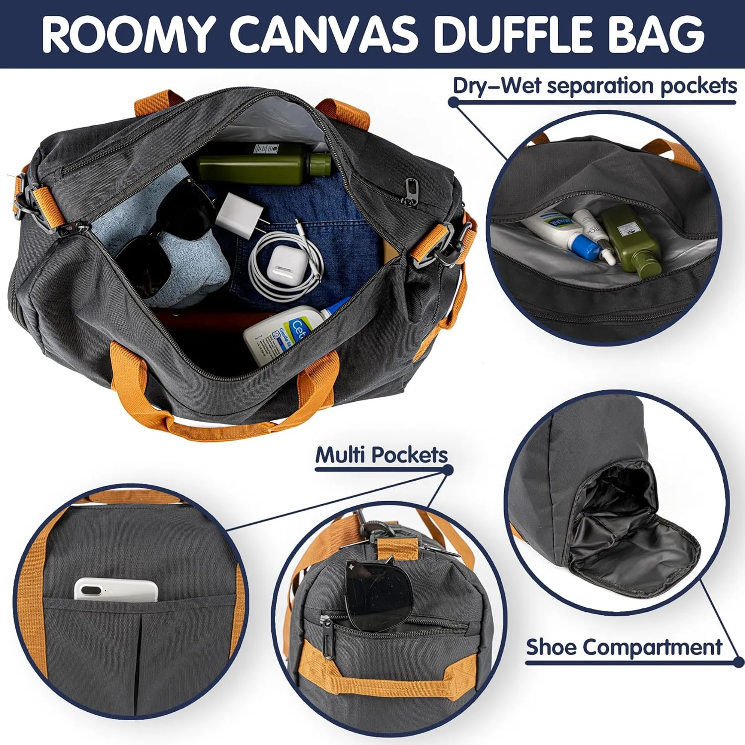 Duffle Bag for Men Personalized Overnight Bags Travel Bag with Durable Canvas Weekender Overnight Bag with Shoe Compartment Custom Groomsmen Gift for Travel Gym Storage Camping Moving (Black)