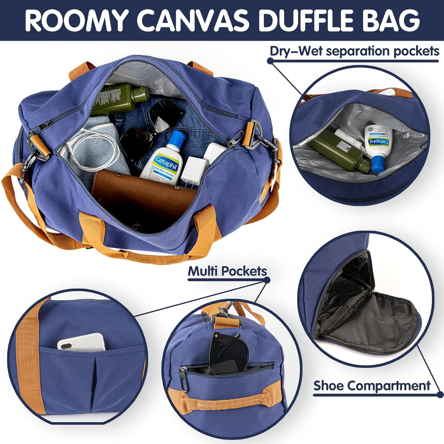 Duffle Bag for Men Personalized Overnight Bags Travel Bag with Durable Canvas Weekender Overnight Bag with Shoe Compartment Custom Groomsmen Gift for Travel Gym Storage Camping Moving (Blue)