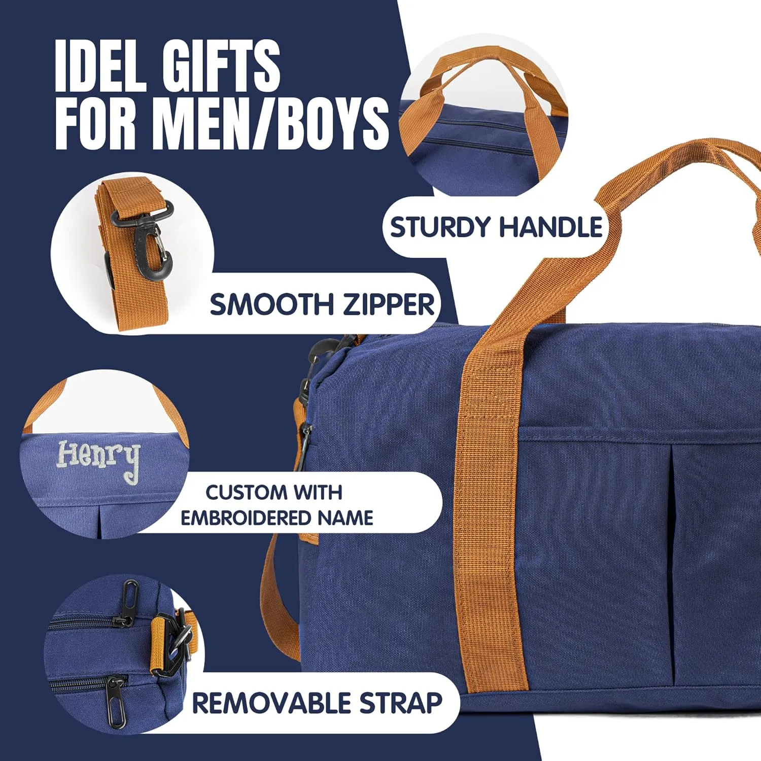 Duffle Bag for Men Personalized Overnight Bags Travel Bag with Durable Canvas Weekender Overnight Bag with Shoe Compartment Custom Groomsmen Gift for Travel Gym Storage Camping Moving (Blue)