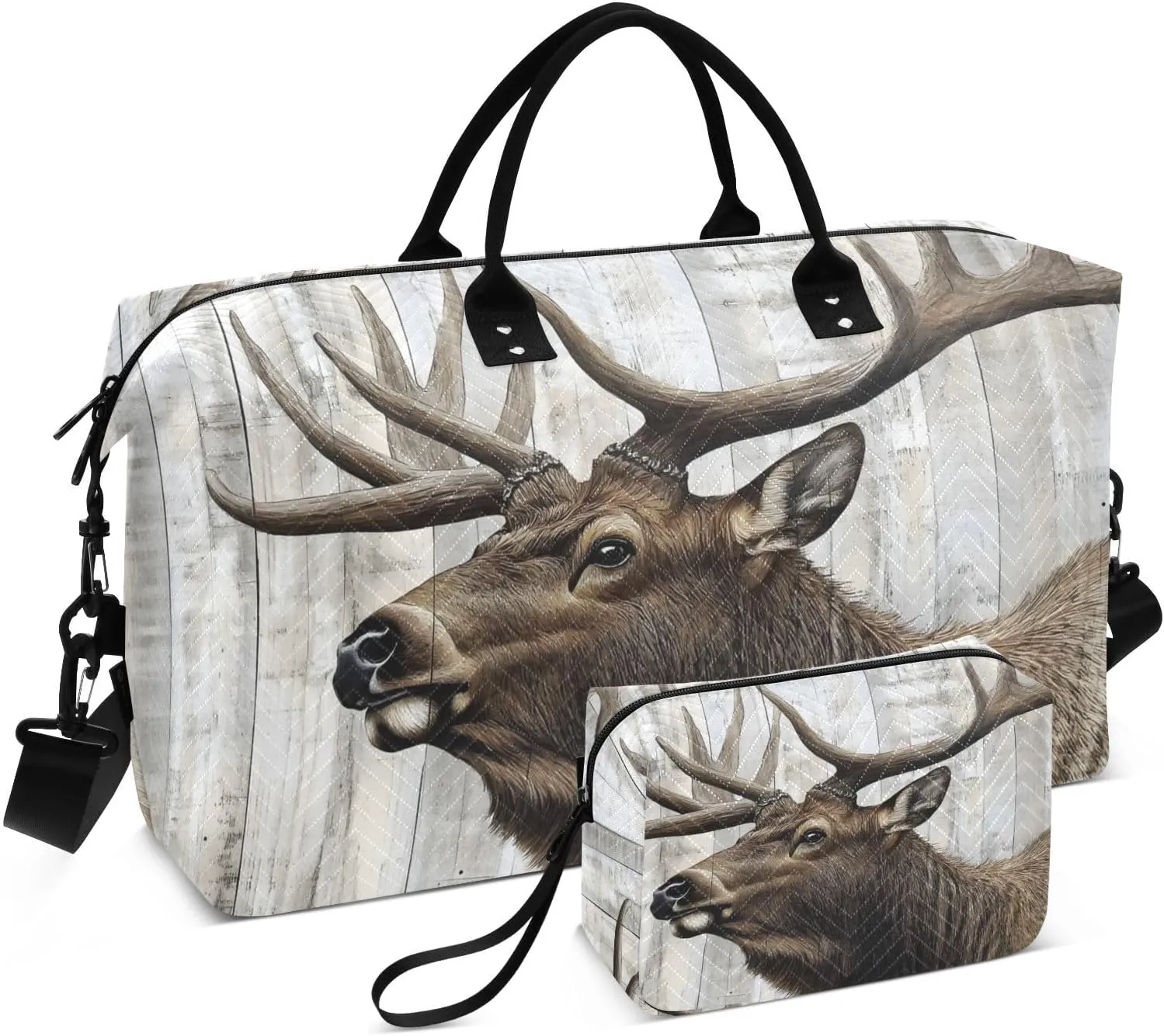 Elk Board Rustic Travel Duffel Bag, Gym Bags with Multiple Interior Pockets for Men Women Toiletry Purse Included 20.5”x 1.9” x 13.8”
