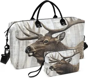 Elk Board Rustic Travel Duffel Bag, Gym Bags with Multiple Interior Pockets for Men Women Toiletry Purse Included 20.5”x 1.9” x 13.8”