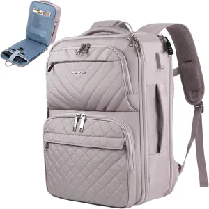 EMPSIGN Travel Backpack for Women, Large Carry On Backpack Airline Approved Personal Item, 17 inch TSA Friendly Laptop Backpack with USB Port, Casual Daypack for Weekender Business Hiking, Grey Pink