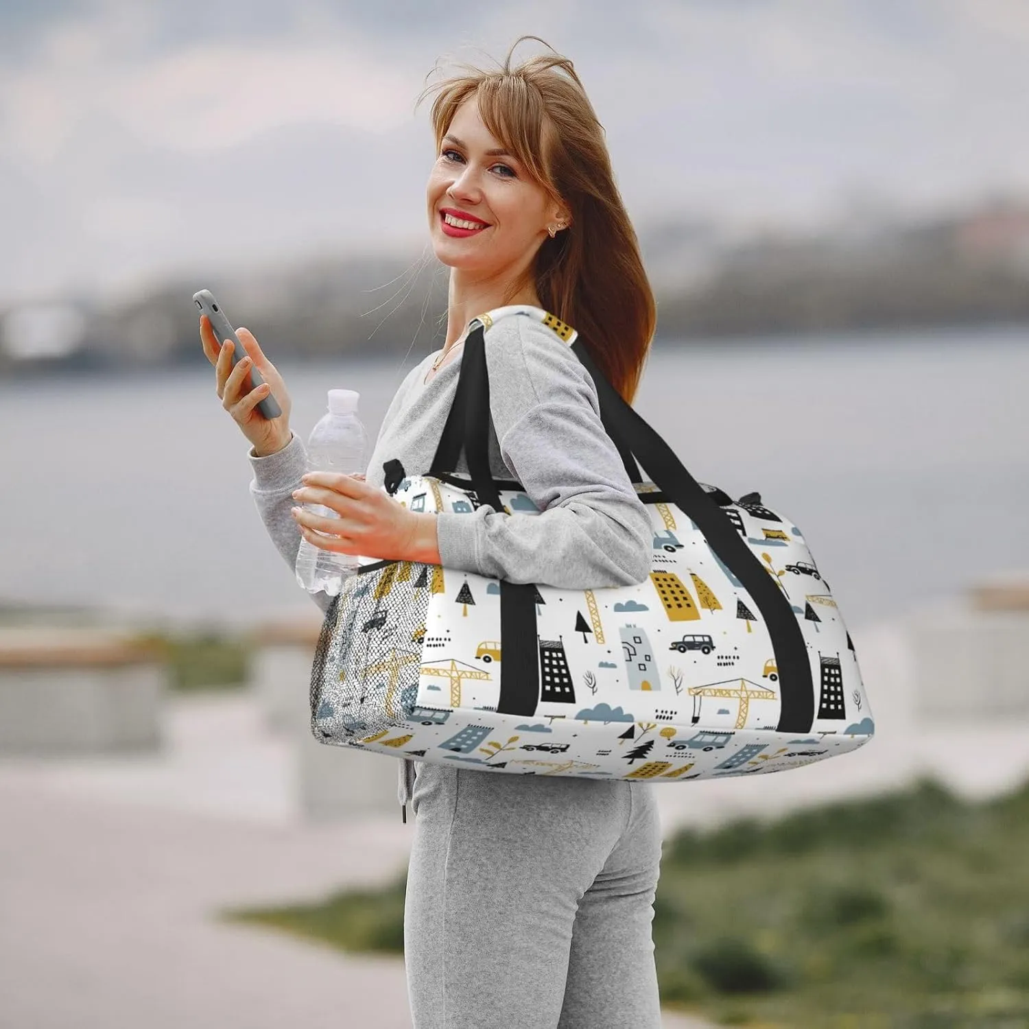 Engineering City Construction Duffle Bag Foldable Travel Tote Bag Carry On Large Weekender Overnight Bags Waterproof Gym Bag For Women Men