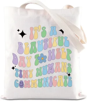 ENSIANTH Speech Pathologist Teacher Tote Bag AAC SLP Gift Tiny Humans Communicate Speech Therapist Appreciation Gift