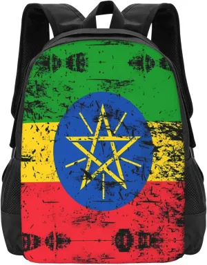 Ethiopia Flag Casual Backpacks Large Capacity Backpack Laptop Rucksack Sport Daypack Commuter Bags with Adjustable Strap for Traveling Camping