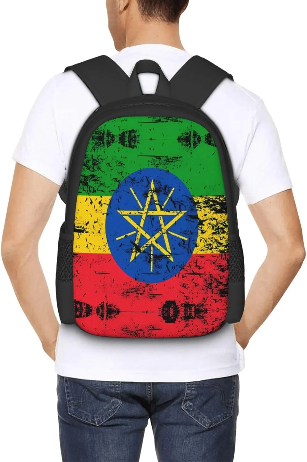 Ethiopia Flag Casual Backpacks Large Capacity Backpack Laptop Rucksack Sport Daypack Commuter Bags with Adjustable Strap for Traveling Camping