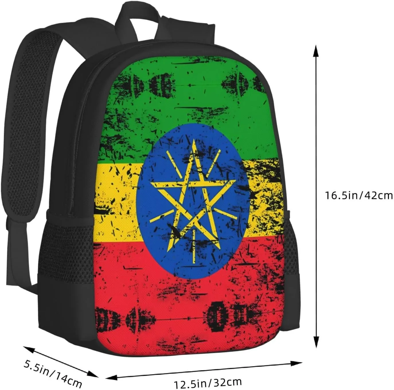 Ethiopia Flag Casual Backpacks Large Capacity Backpack Laptop Rucksack Sport Daypack Commuter Bags with Adjustable Strap for Traveling Camping
