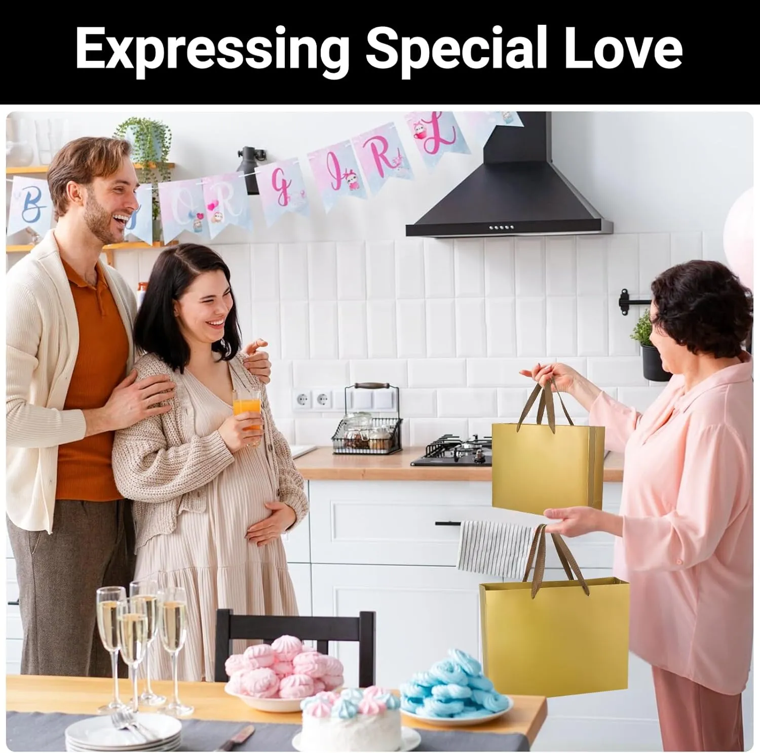 EUSOAR Gift Bags, 12pcs Champagne Gold, 10.6"x3.1"x8.3", Multiple Occasions