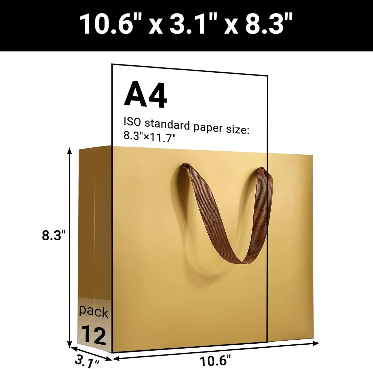 EUSOAR Gift Bags, 12pcs Champagne Gold, 10.6"x3.1"x8.3", Multiple Occasions