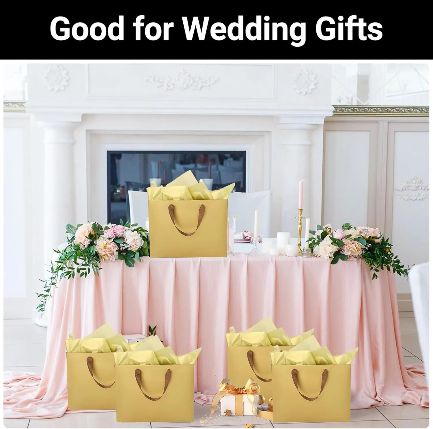 EUSOAR Gift Bags, 12pcs Champagne Gold, 10.6"x3.1"x8.3", Multiple Occasions