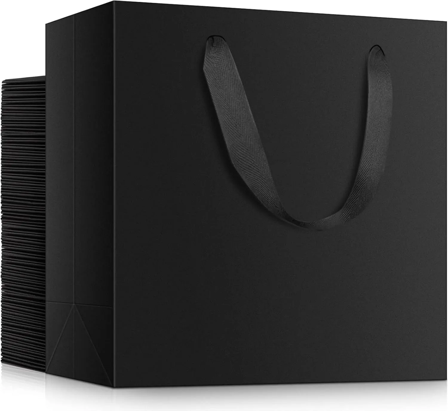 EUSOAR Large Gift Wrap Bags Bulk, 50 Pack 12.5x4.5x11 inches Black Paper Bags with Handles, Heavy Duty Totes for Wedding, Grocery, Boutique, Retail, Business, Party Favors, Baby Showers, Birthdays