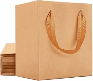 EUSOAR Tiny Gift Wrap Bags in Bulk, 20 Pack 4x2.75x4.5 inches Kraft Paper Bags with Handles, Heavy Duty Totes for Wedding, Grocery, Boutique, Retail, Business, Birthdays