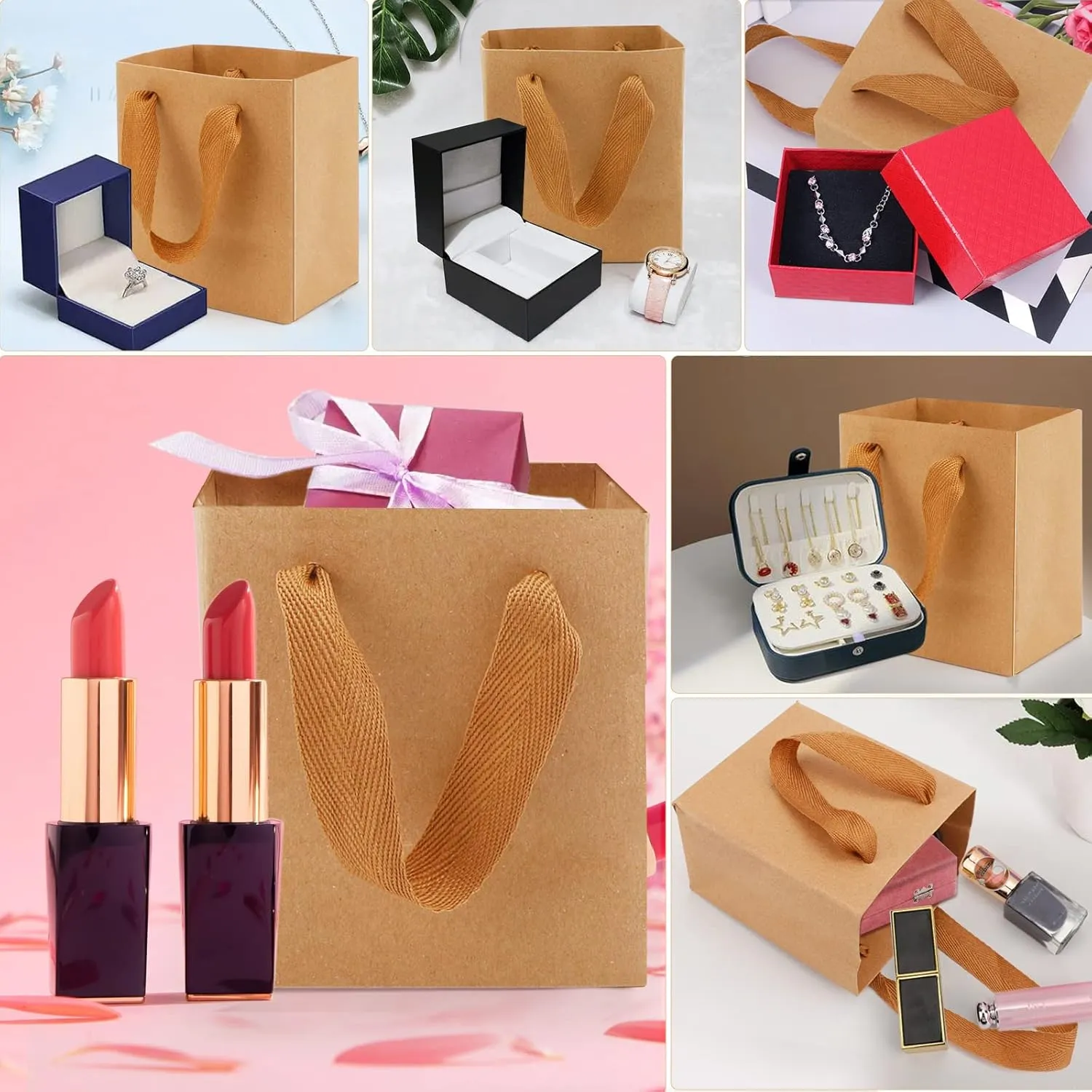 EUSOAR Tiny Gift Wrap Bags in Bulk, 20 Pack 4x2.75x4.5 inches Kraft Paper Bags with Handles, Heavy Duty Totes for Wedding, Grocery, Boutique, Retail, Business, Birthdays