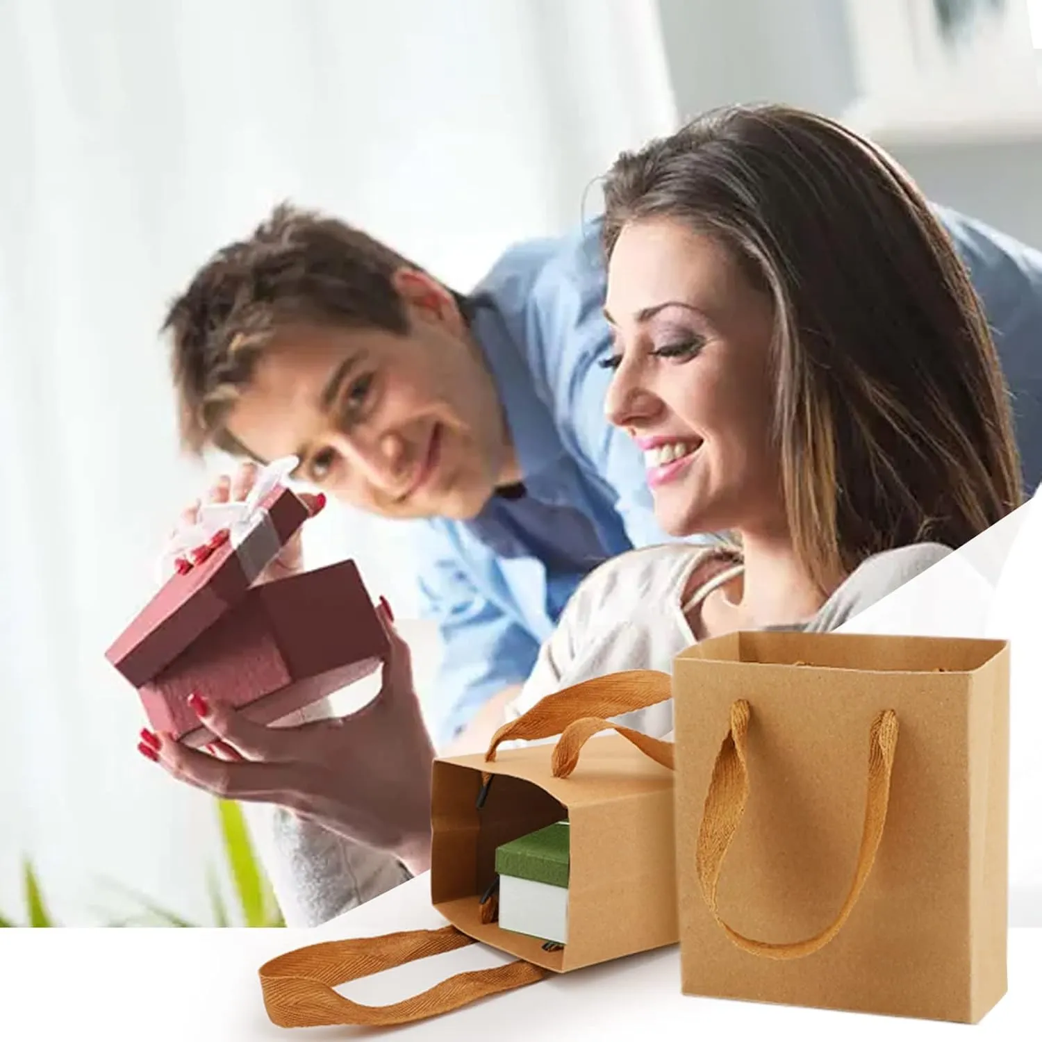 EUSOAR Tiny Gift Wrap Bags in Bulk, 20 Pack 4x2.75x4.5 inches Kraft Paper Bags with Handles, Heavy Duty Totes for Wedding, Grocery, Boutique, Retail, Business, Birthdays