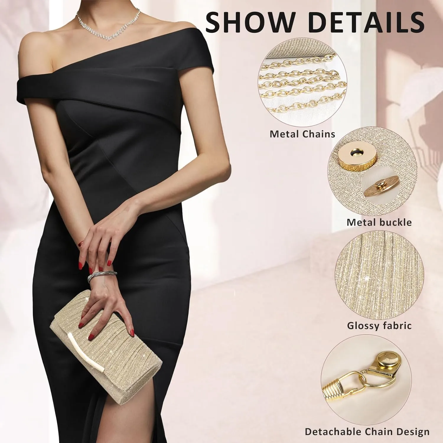Evening Bag Clutch Purses for Women Wedding Bag Sparkling Party Handbag with Detachable Chain