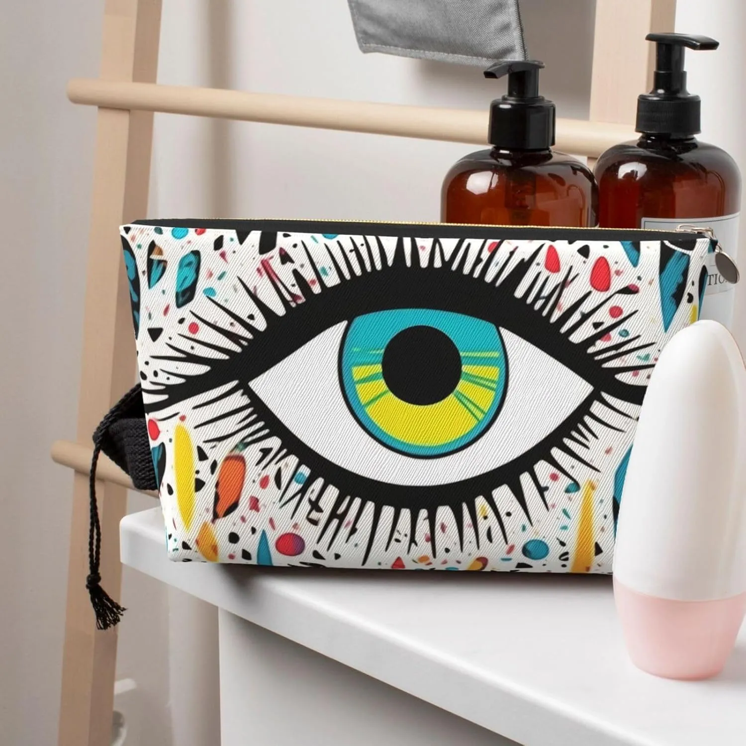 Evil Eyes Cute Print Leather Toiletry Bag - Portable Makeup Pouch For Women With Zipper, Travel Cosmetic Bags 7x2.4x5in