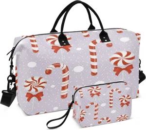 Exnundod Christmas Candy Cane Travel Duffel Bags for Women Sweets Sports Gym Bag Weekender Carry On Tote Overnight Luggage Duffle Bags