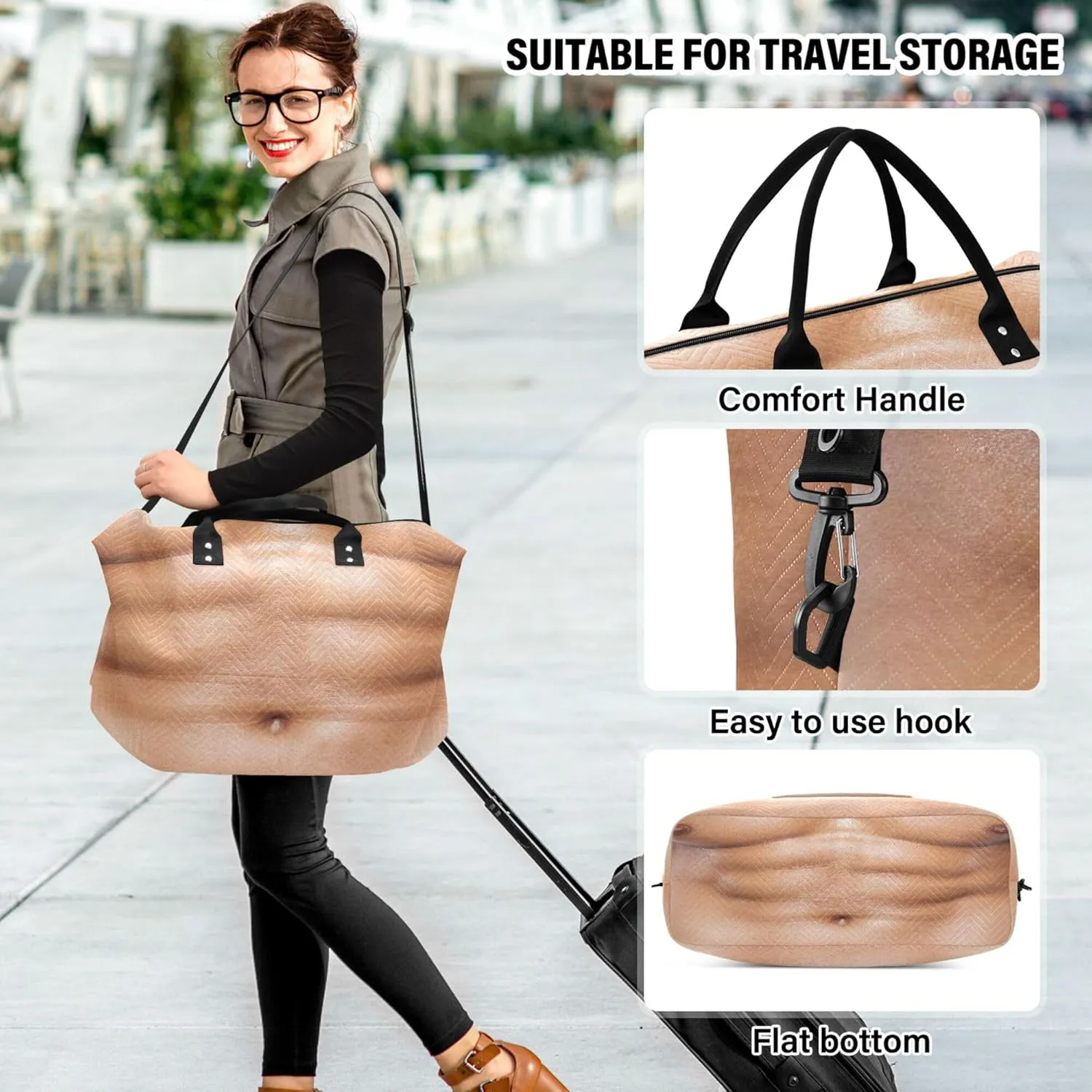 Exnundod Women Weekender Bags Close Up Of Abdominal Muscle Travel Duffel Bags Carry On Overnight Bag Large Hospital Tote Luggage