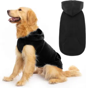 EXPAWLORER Dog Hoodie with Pocket, Polar Fleece Dog Sweatshirt Fall Cold Winter Sleeveless Sweater with Hood, Warm Cozy Pet Clothes for Small to Large Dogs Boys and Girls (Black, XL)